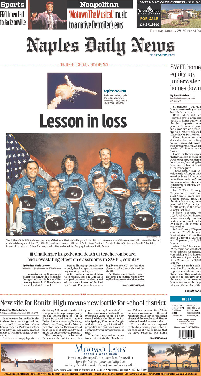 On the 30th anniversary of the Challenger disaster, front pages look back -  Poynter