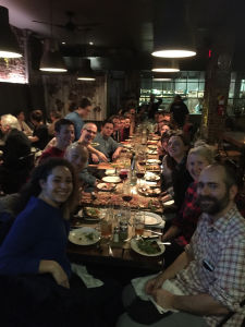 Gimlet staffers celebrate a day of exploring New York with a dinner.