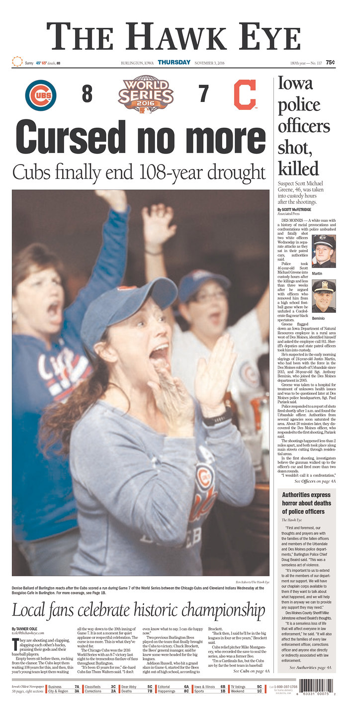 At last!' Front pages celebrate Cubs win - Poynter