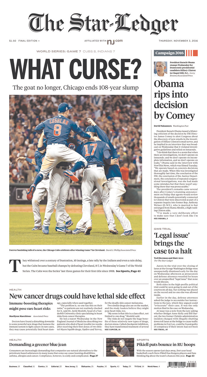 Here's what the Cubs' 1st World Series win in 108 years looks like on  newspaper front pages 