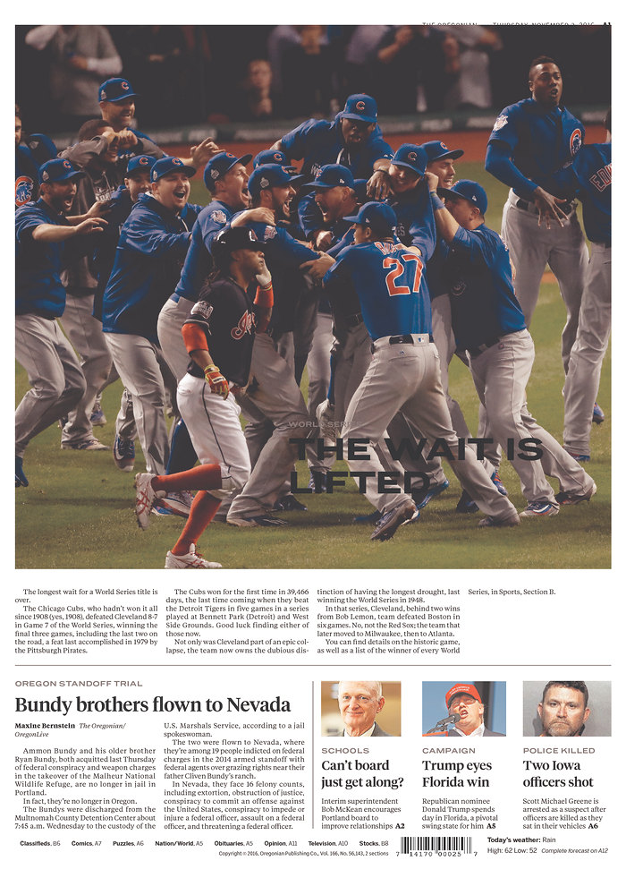 At last!' Front pages celebrate Cubs win - Poynter