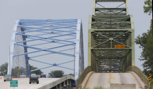 The new and old Amelia Earhart Memorial Bridges in Atchison, Kansas in 2013. (AP Photo/Orlin Wagner)