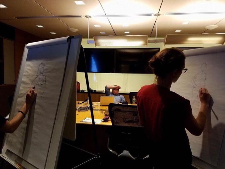 Journalists drawing the live model at Reuters. (Photo courtesy Janet Roberts)