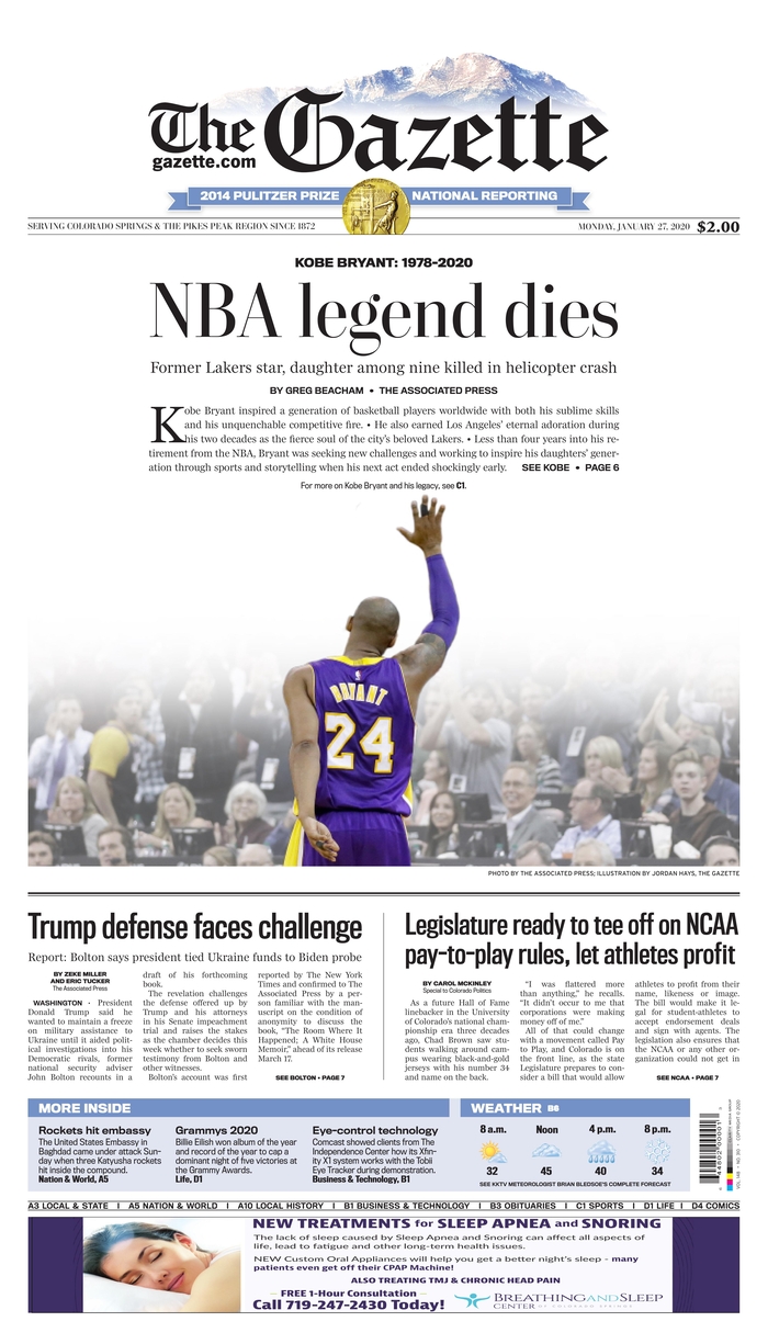 Remembering Kobe Bryant Across America S Front Pages Poynter