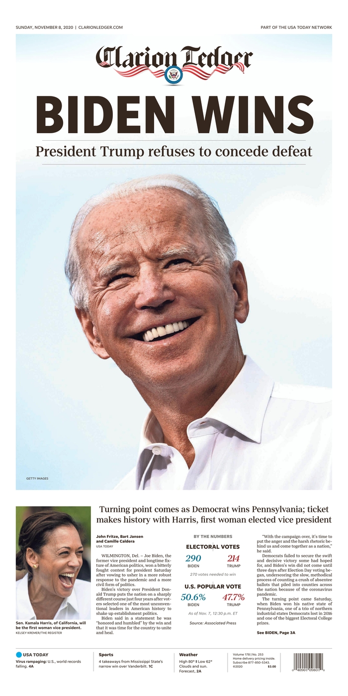 On front pages after Biden's win, 'A time to heal' - Poynter