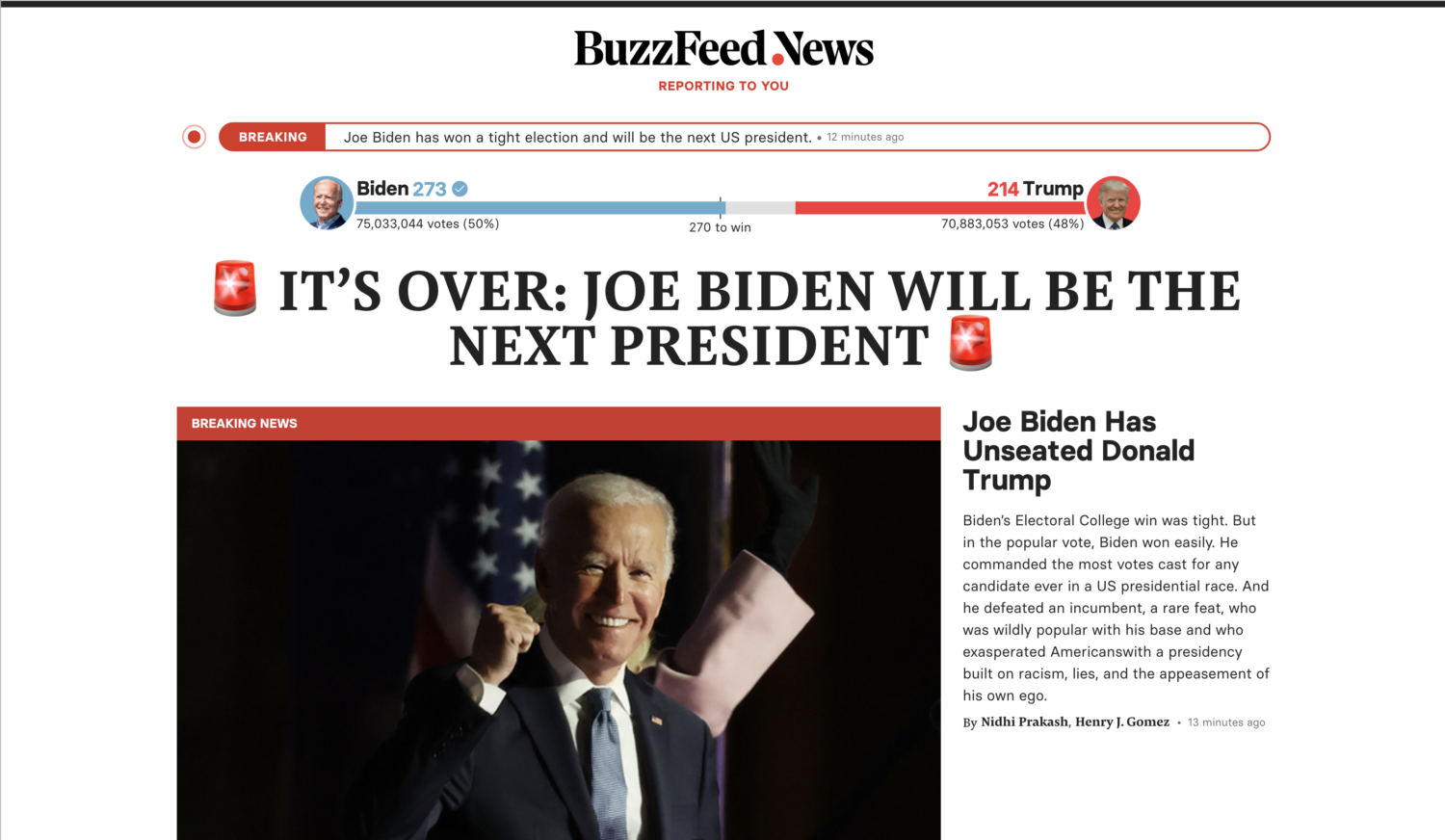 How they called it: Joe Biden's presidential victory in headlines - Poynter