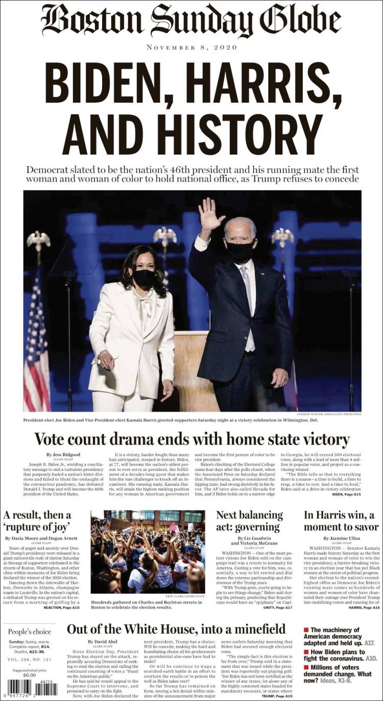 On front pages after Biden's win, 'A time to heal' - Poynter