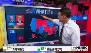 MSNBC’s Steve Kornacki and his big board, trying to figure out the 2020 presidential election. (Courtesy: MSNBC)