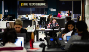 Fellows, in the foreground, work at The Texas Tribune office on Jan. 22, 2020. (Photo by Eddie Gaspar)