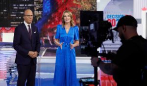 NBC News’ Lester Holt and Savannah Guthrie during the network’s election coverage on Tuesday. (Photo courtesy of NBC News)