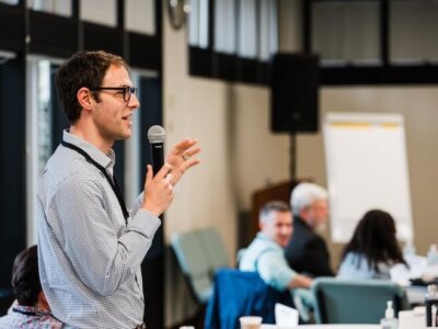 Benjamin Toff of the University of Minnesota talks at Poynter's Summit on AI, Ethics and Journalism in June 2024. Alex Smyntyna/Poynter