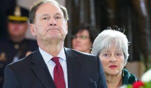 Supreme Court Justice Samuel Alito Jr., left, and his wife Martha-Ann Alito in February 2018. (AP Photo/Pablo Martinez Monsivais)