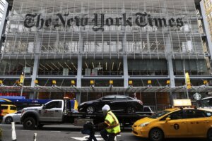 The entrance to the New York Times headquarters is shown on Dec. 8, 2022, in New York. (AP Photo/Julia Nikhinson, File)