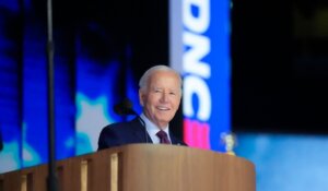 President Joe Biden has a walk-thru in the afternoon before he delivers the evening keynote address at the Democratic National Convention on Monday. (AP Photo/Stephanie Scarbrough)