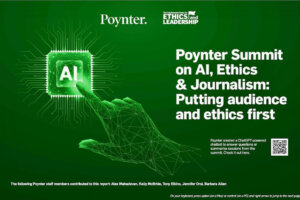 The cover of Poynter's report on its AI Summit