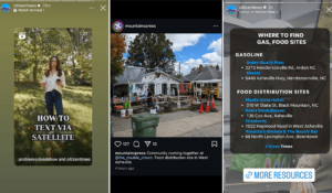 Screenshots provided by Tony Elkins show some news sources — the Asheville Citizen Times and Mountain Xpress — that used Instagram to share valuable information after Hurricane Helene struck Asheville, North Carolina. (Tony Elkins/Poynter)