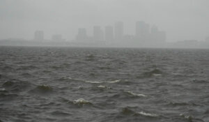 Rain begins to fall ahead of the arrival of Hurricane Milton in Tampa, Fla., on Wednesday. (AP Photo/Julio Cortez)