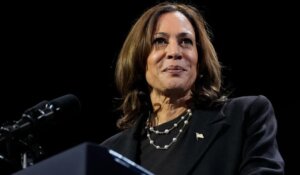 Vice President Kamala Harris speaking at a campaign rally in Erie, Pa. on Monday. (AP Photo/Jacquelyn Martin)