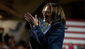 Vice President Kamala Harris, speaking at a rally in Michigan on Sunday. (AP Photo/Jacquelyn Martin)