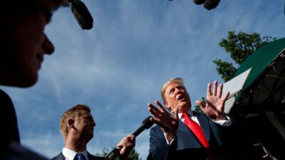 President Donald Trump speaks to reporters at the White House, Friday, June 15, 2018, in Washington. (AP Photo/Evan Vucci)